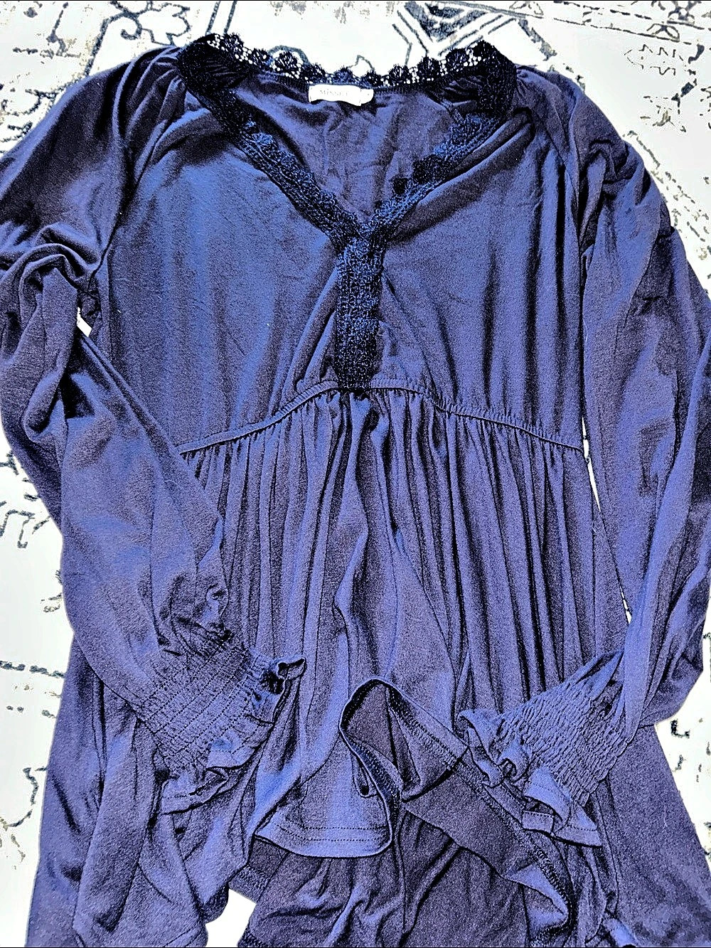 Missky Lace Trim Womens Top Royal Blue